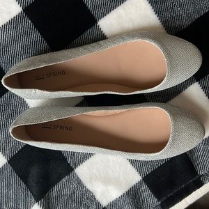 Shimmering sliver flats by call it spring shoe, size 10, brand new! Never worn!